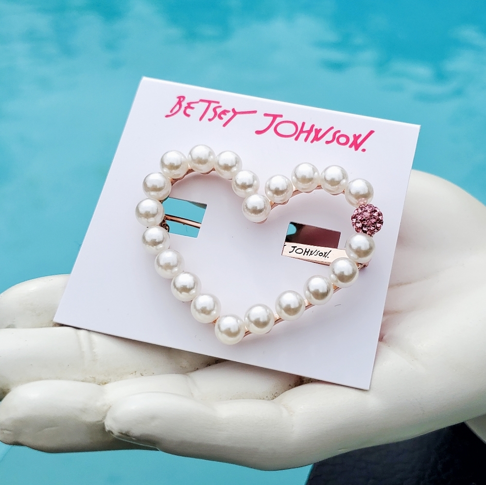 Rose Gold Crystal/Pearl Open Heart Hair Barrette - Picture 16 of 16